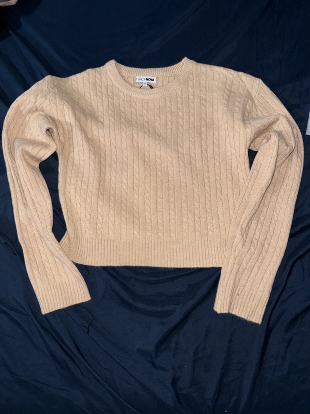 Fashion Nova Cream Cable-Knit Crewneck Sweater